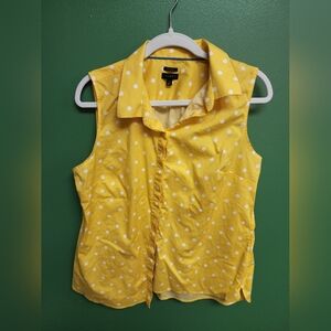 Talbots Yellow Polka Dot Sleeveless Button-Front Blouse Size 14